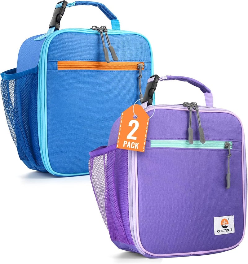CaCTOUR Lunch Box Kids,2 Packs Insulated Lunch Bag for Girls Boys,Soft Bag Mini Cooler Back to School Thermal Reusable Lunch Bag for Work School Picnic (Blue & Purple) - Image 1